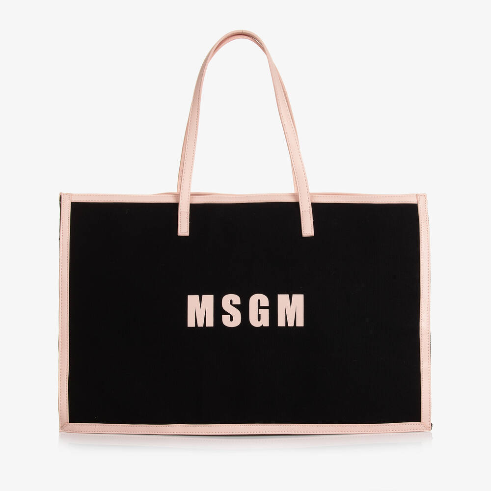 Shop Msgm Girls Black Canvas Tote Bag (48cm)