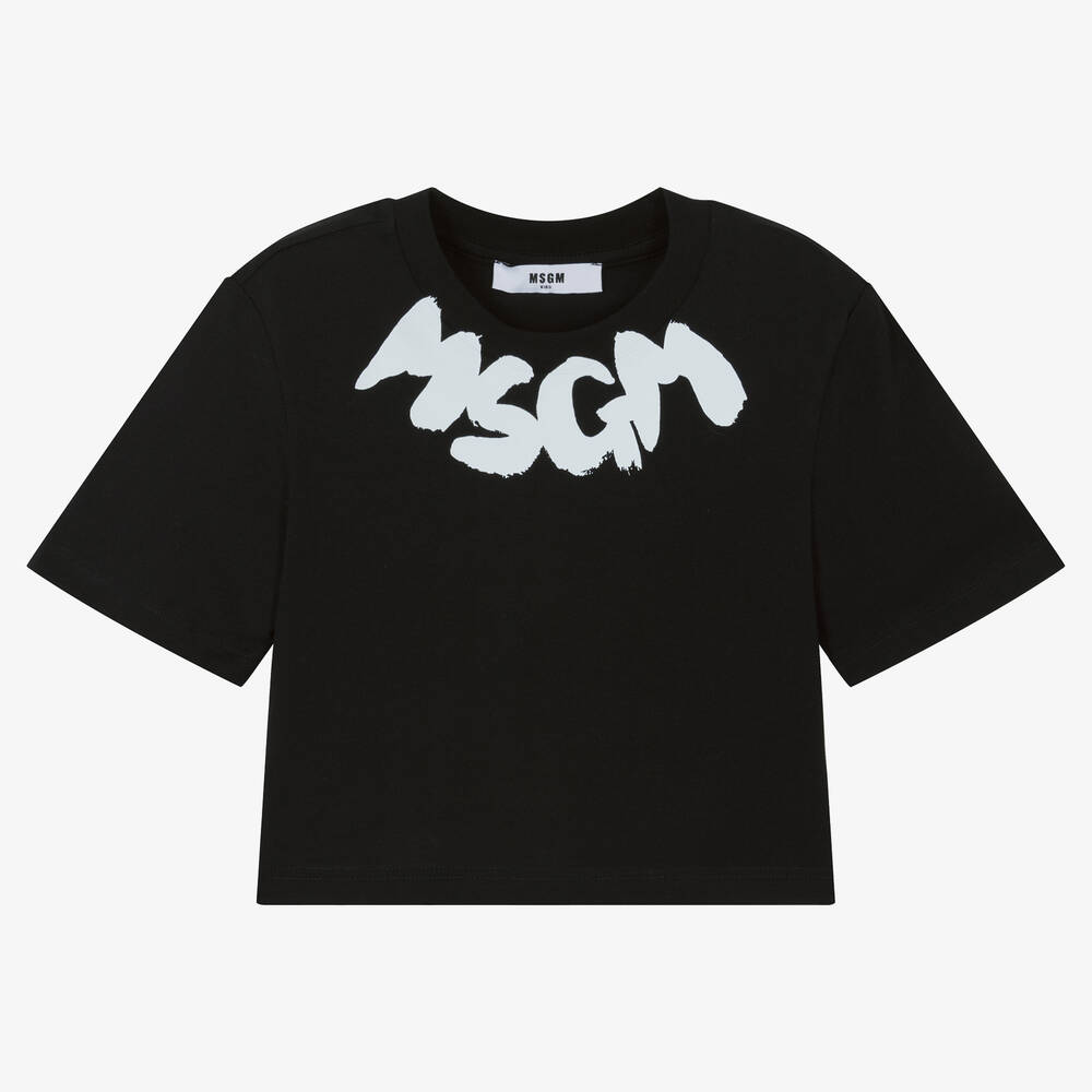 Msgm Kids'  Girls Black Cotton Cropped T-shirt