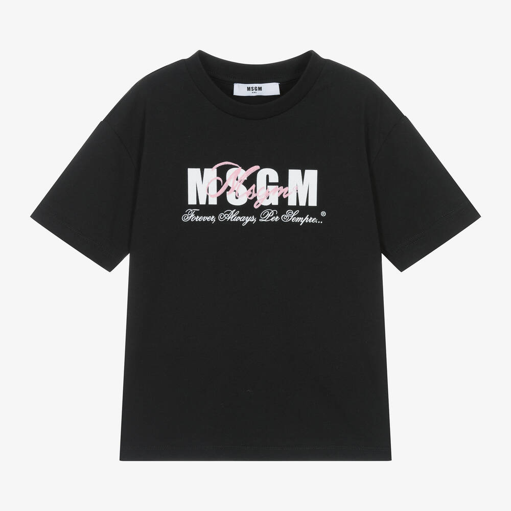 MSGM - تيشيرت قطن لون أسود للبنات | Childrensalon