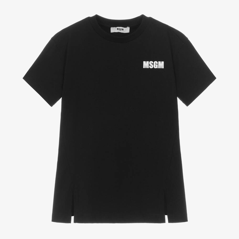 MSGM - Robe t-shirt noire en coton fille | Childrensalon