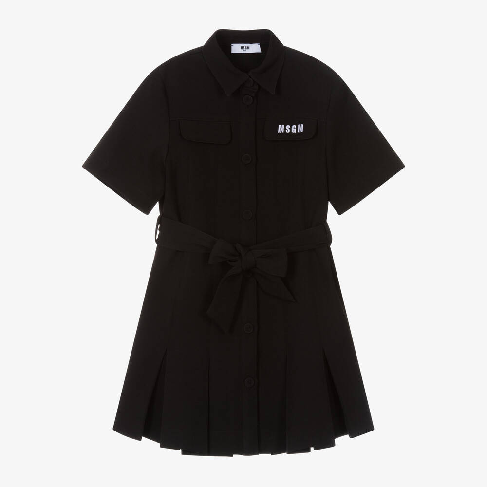 MSGM - Robe-chemise noire en crêpe fille | Childrensalon