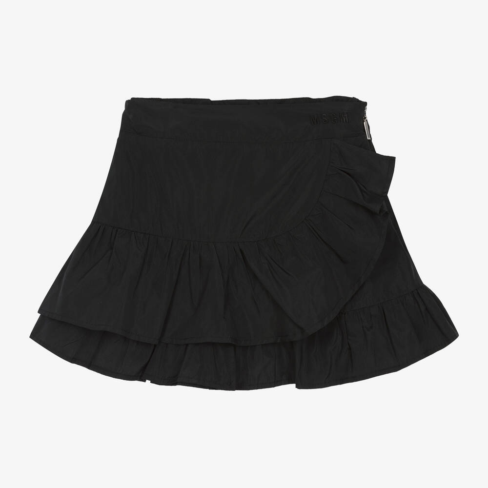 MSGM - Girls Black Ruffle Taffeta Skirt | Childrensalon