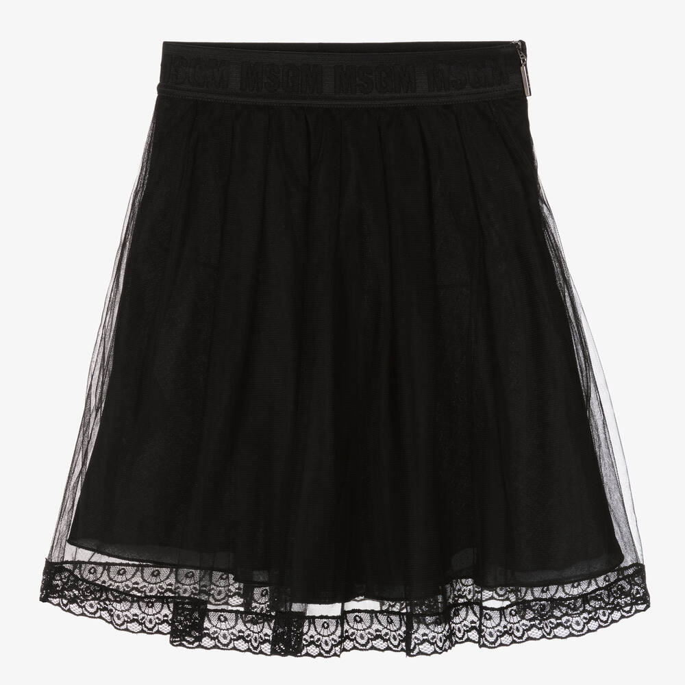 MSGM - Girls Black Tulle & Lace Skirt | Childrensalon
