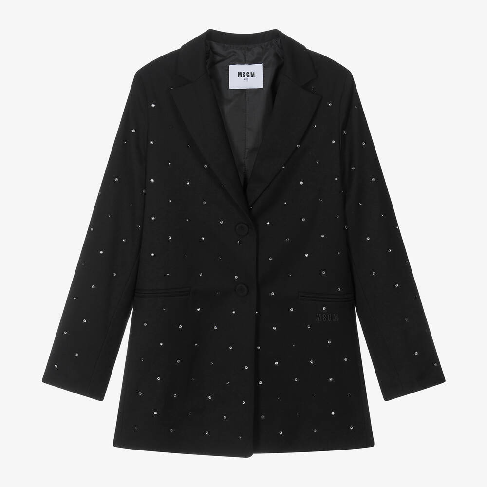 MSGM - Girls Black Viscose Rhinestone Blazer | Childrensalon