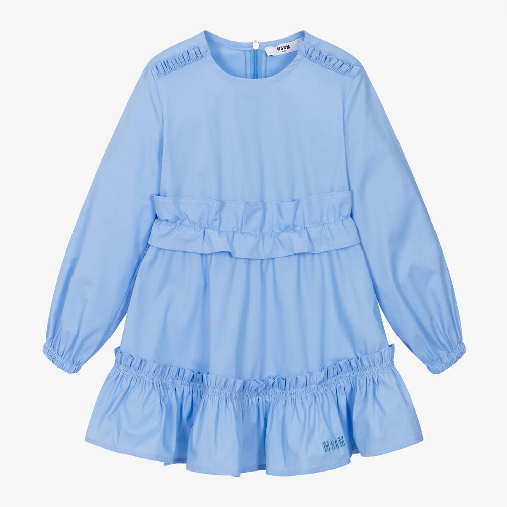 Msgm Kids'  Girls Blue Cotton Poplin Dress