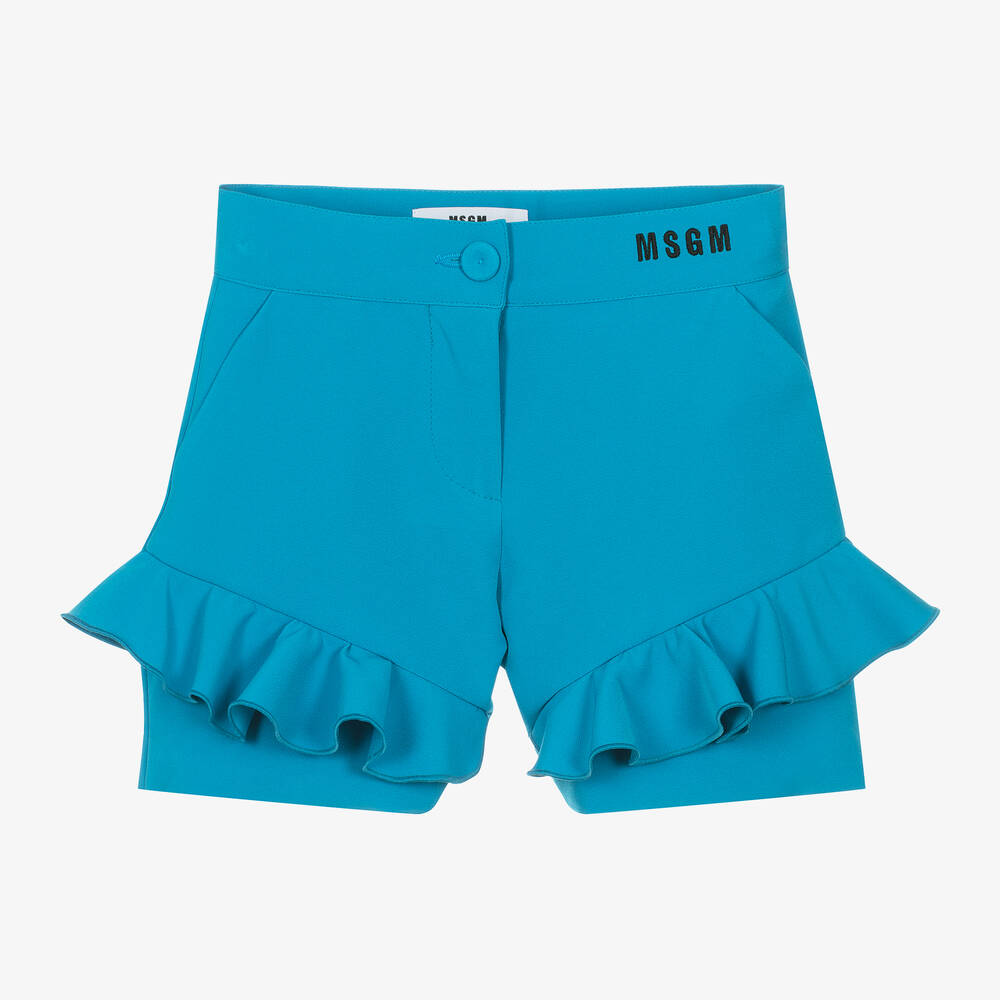 Msgm Babies'  Girls Blue Crêpe Frilled Shorts