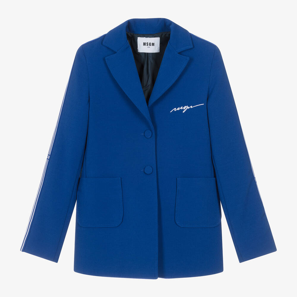 MSGM - Girls Blue Cursive Logo Blazer | Childrensalon