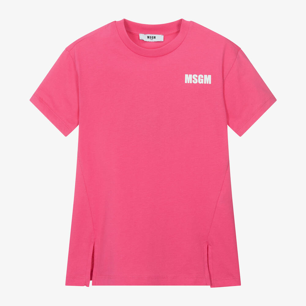 MSGM - Розовое хлопковое платье-футболка для девочек | Childrensalon