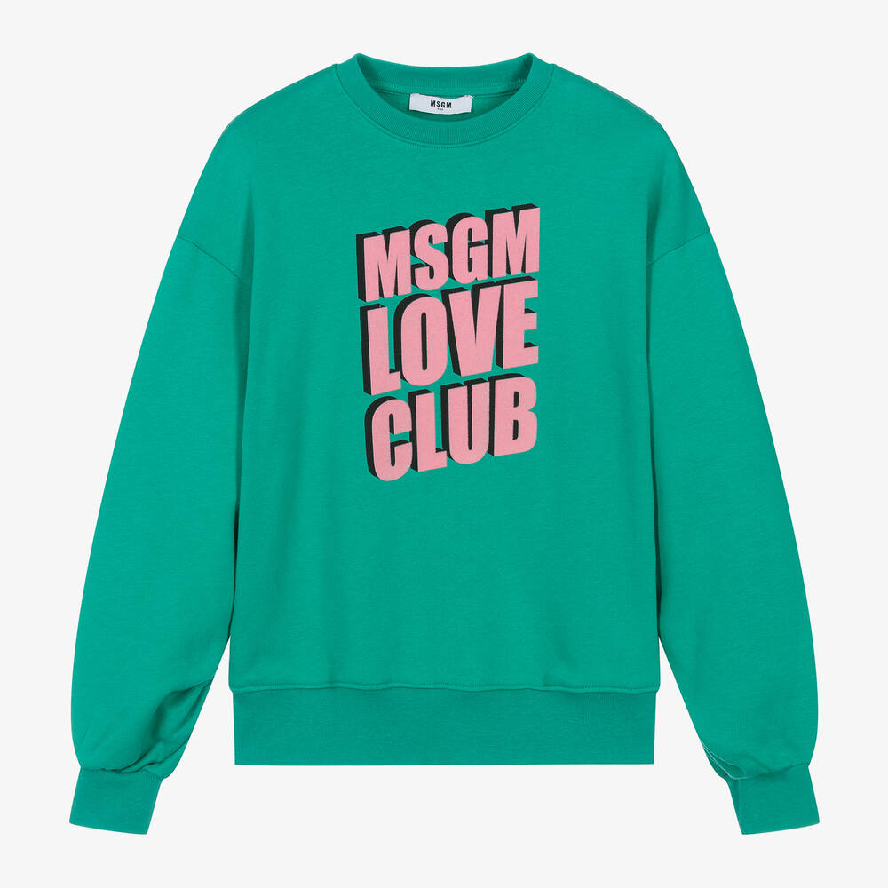 MSGM - Girls Green Love Club Cotton Sweatshirt | Childrensalon