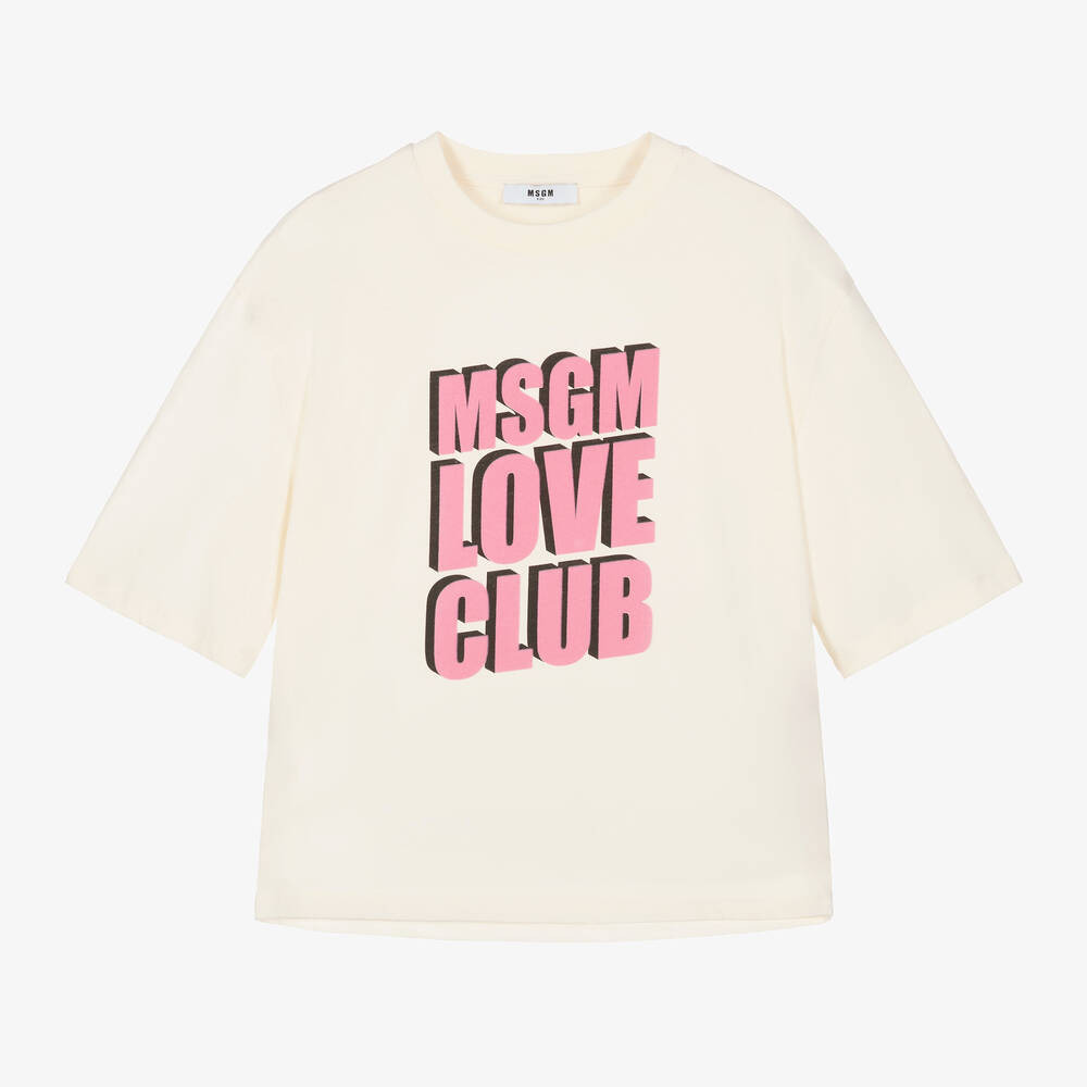 MSGM - Girls Ivory Cotton T-Shirt | Childrensalon