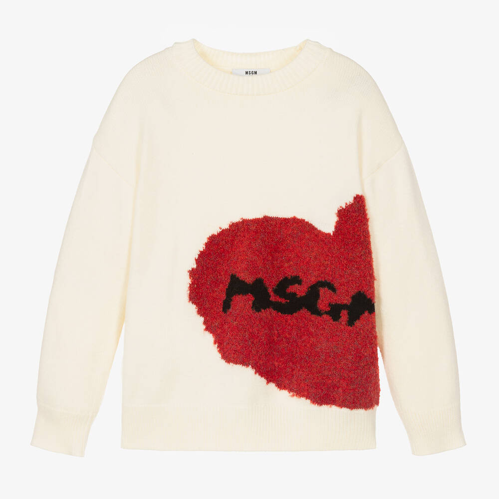 MSGM - Girls Ivory Heart Sweater | Childrensalon