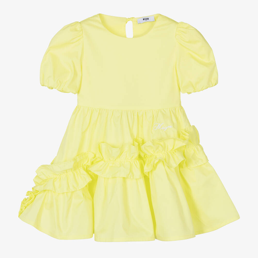 MSGM - Girls Lime Green Cotton Dress | Childrensalon