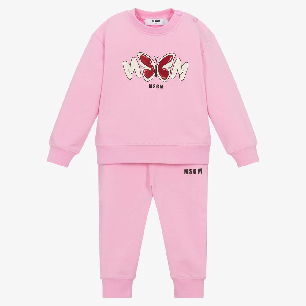 MSGM MSGM GIRLS PINK COTTON BUTTERFLY TRACKSUIT