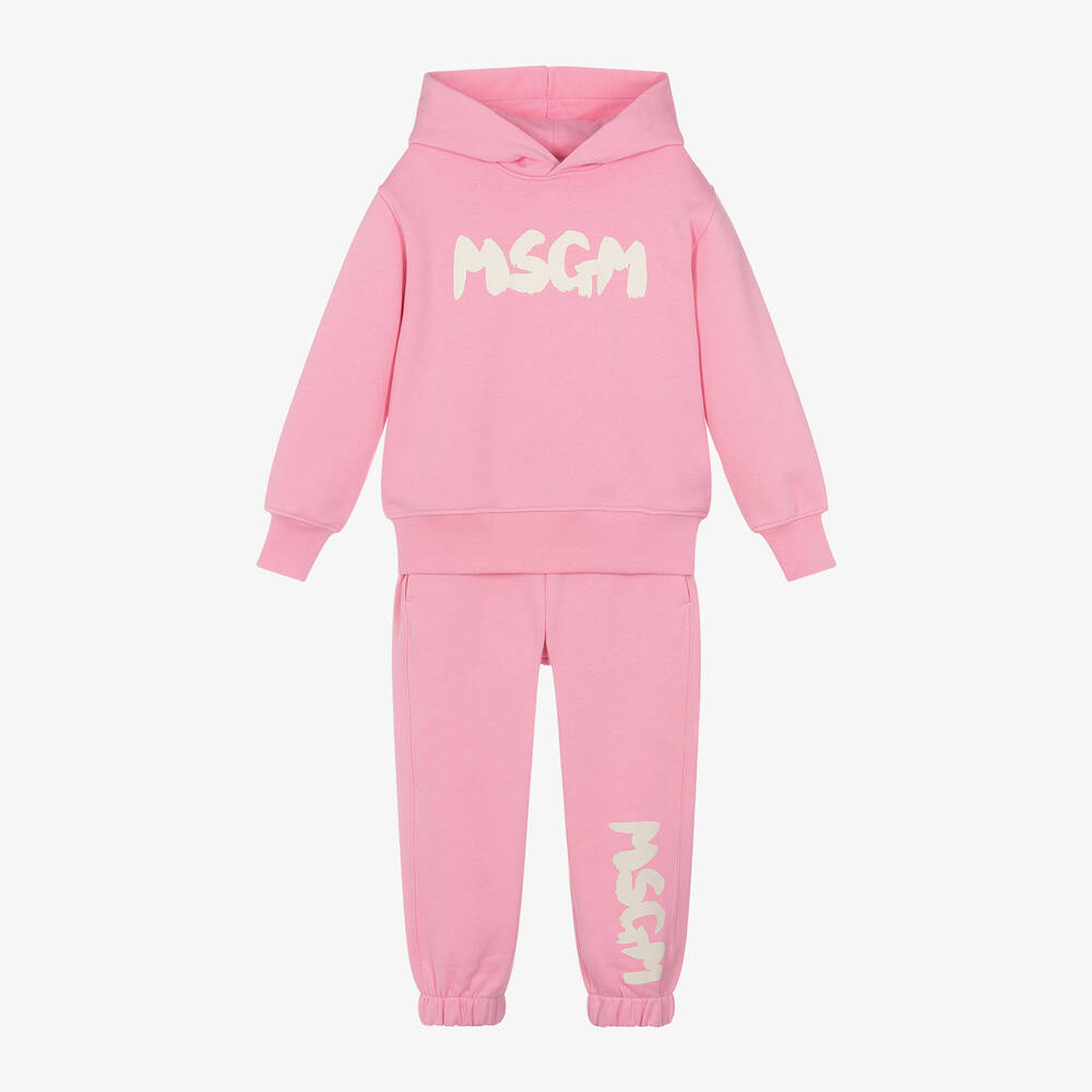 MSGM - Girls Pink Cotton Hooded Tracksuit | Childrensalon