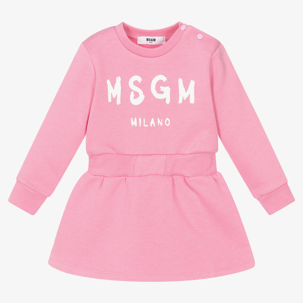 MSGM - Girls Pink Cotton Jersey Dress | Childrensalon