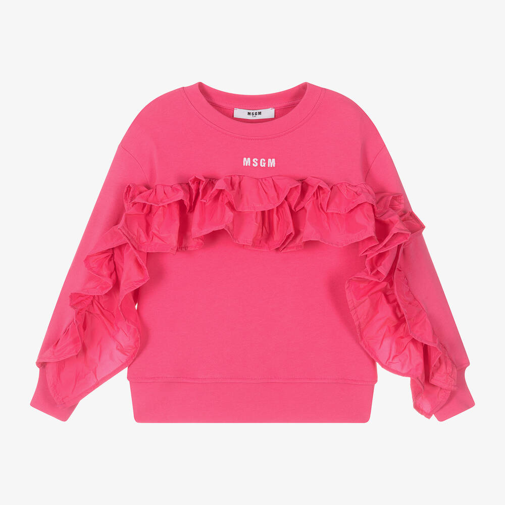 MSGM - Girls Pink Cotton Ruffle Sweatshirt | Childrensalon