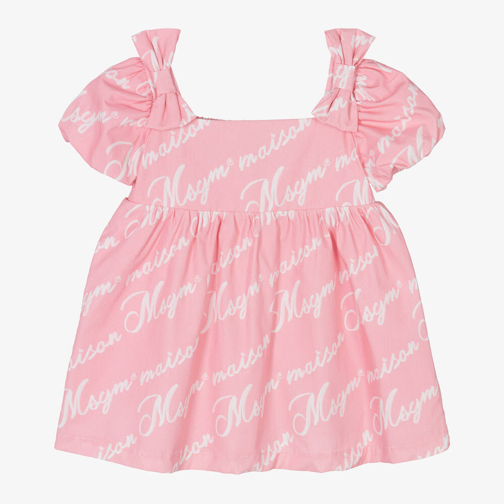 Msgm Babies'  Girls Pink Cotton Script Dress