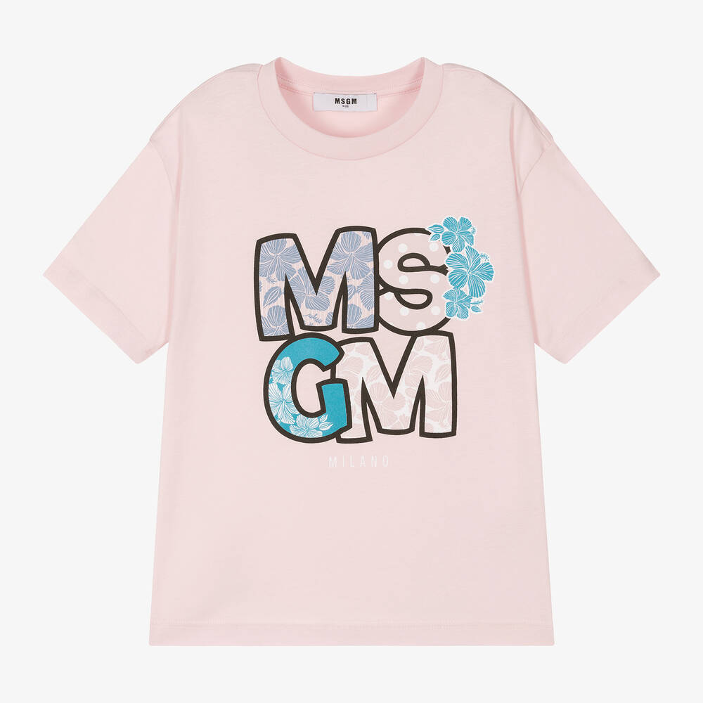 MSGM - Розовая хлопковая футболка для девочек | Childrensalon