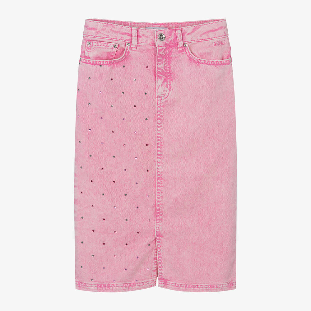 MSGM - Girls Pink Denim Midi Skirt | Childrensalon