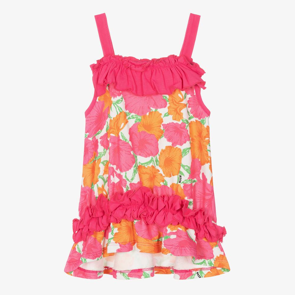 MSGM - Girls Pink Floral Cotton Dress | Childrensalon