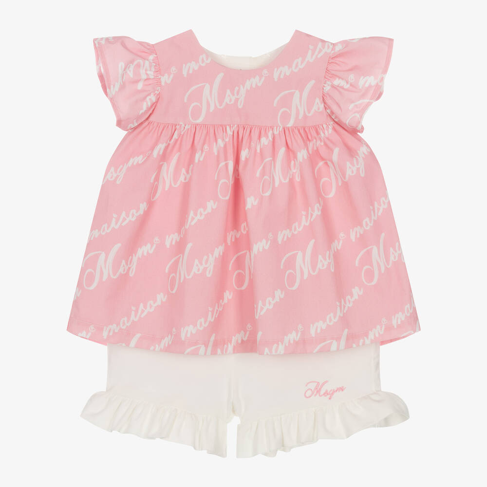 MSGM - Розовый топ и кремовые шорты из хлопка для девочек | Childrensalon