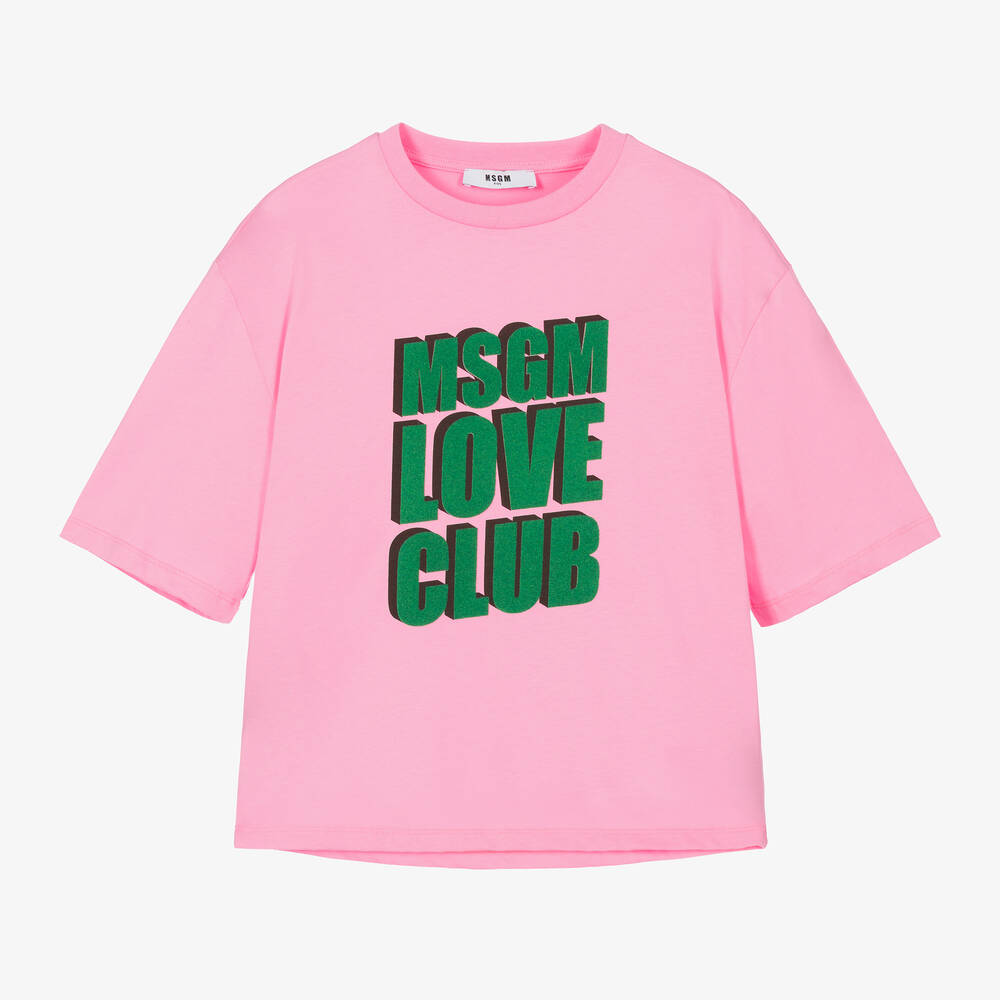 MSGM - Girls Pink Love Club Cotton T-Shirt | Childrensalon