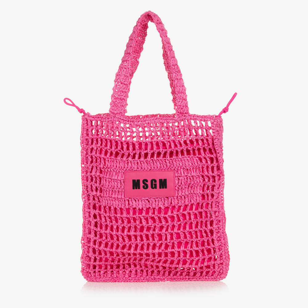MSGM - Girls Pink Raffia Tote Bag (37cm) | Childrensalon
