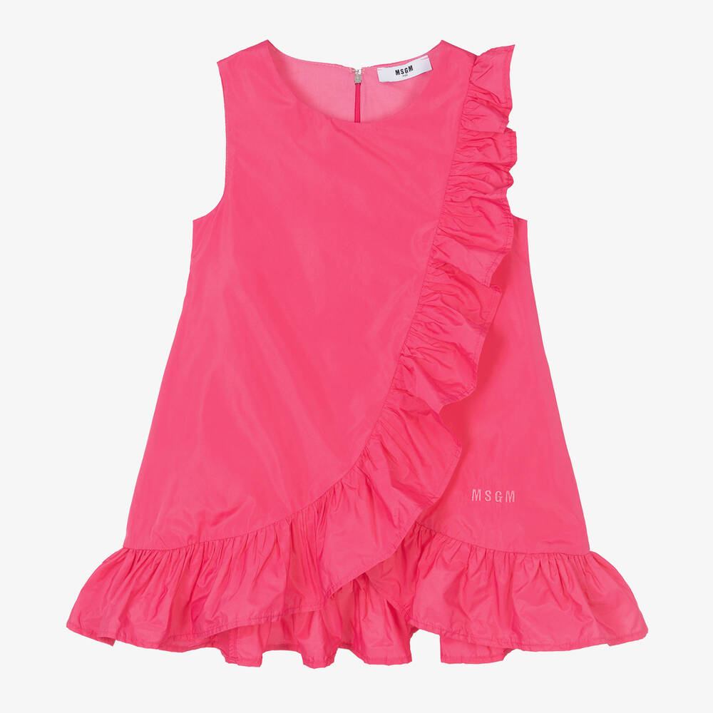 Shop Msgm Girls Pink Ruffle Taffeta Dress