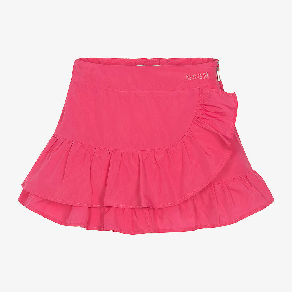 Shop Msgm Girls Pink Ruffle Taffeta Skirt