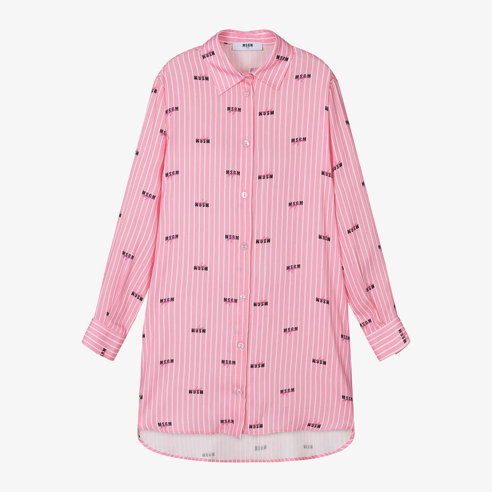 MSGM - Girls Pink Stripe Viscose Shirt Dress | Childrensalon