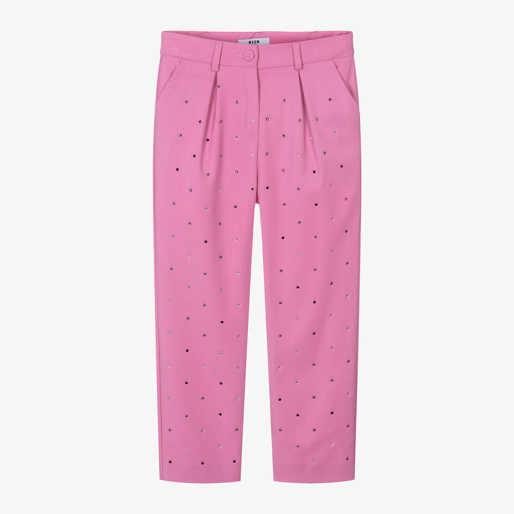 MSGM - Girls Pink Viscose Diamanté Trousers | Childrensalon