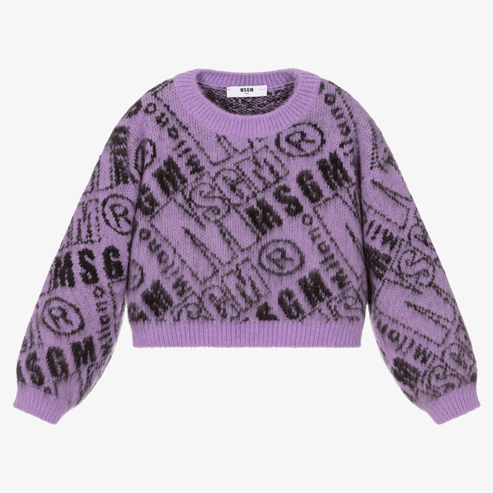 MSGM Girls Purple Logo Knit Sweater - CHILDRENSALON 