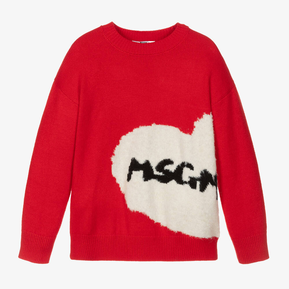 MSGM - Girls Red Heart Sweater | Childrensalon