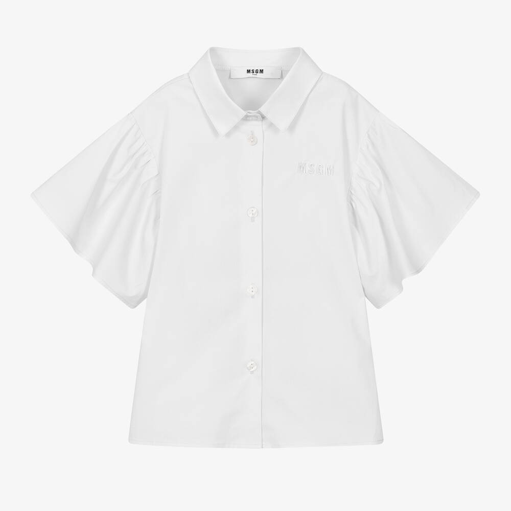 MSGM - Белая хлопковая блузка для девочек | Childrensalon