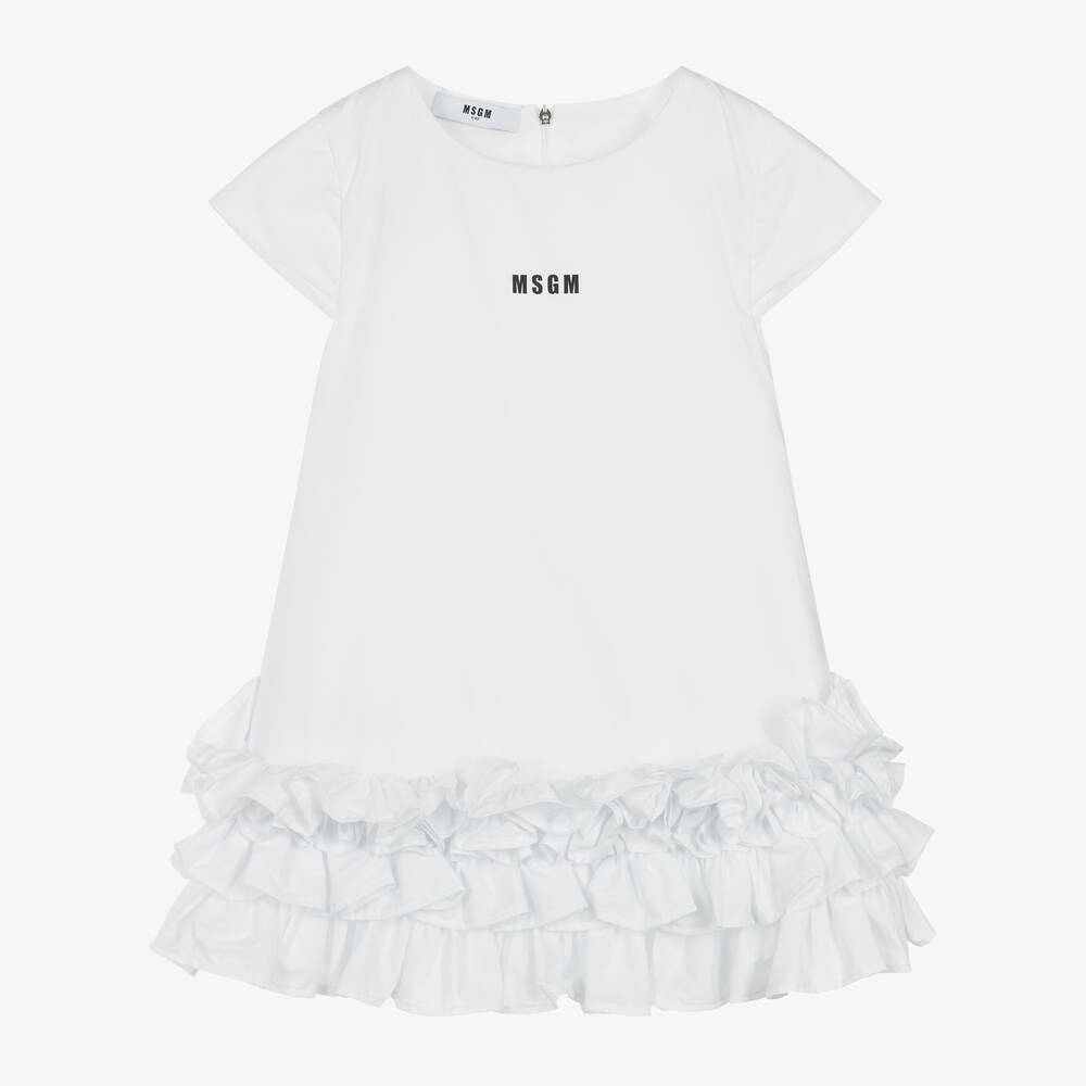MSGM - Girls White Cotton Dress | Childrensalon
