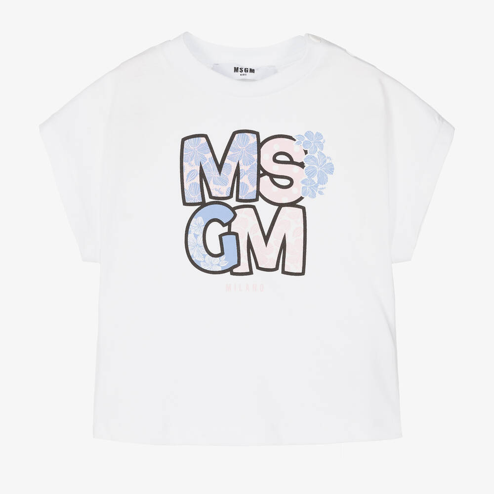 MSGM - تيشيرت أطفال بناتي قطن جيرسي لون أبيض | Childrensalon
