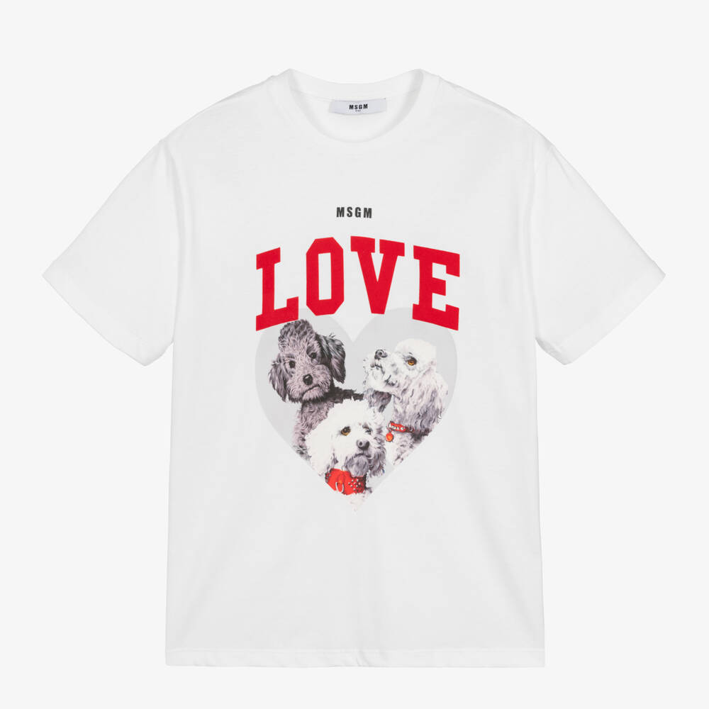 MSGM - Girls White Cotton Puppy T-Shirt | Childrensalon