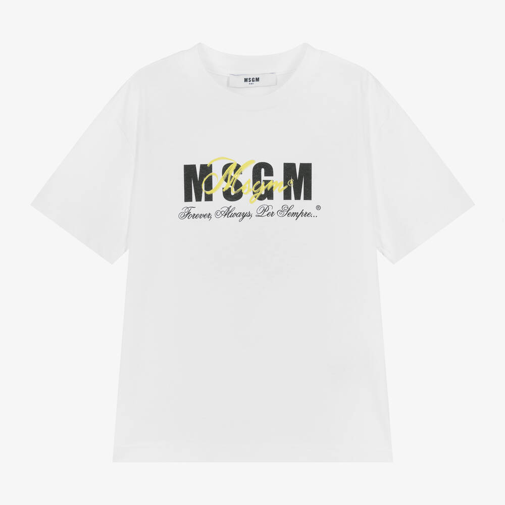 MSGM - Girls White Cotton T-Shirt | Childrensalon