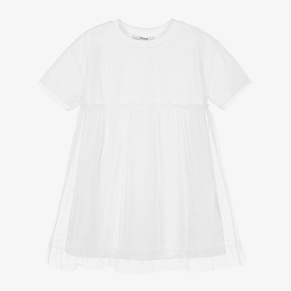 MSGM - فستان قطن وتول لون أبيض | Childrensalon