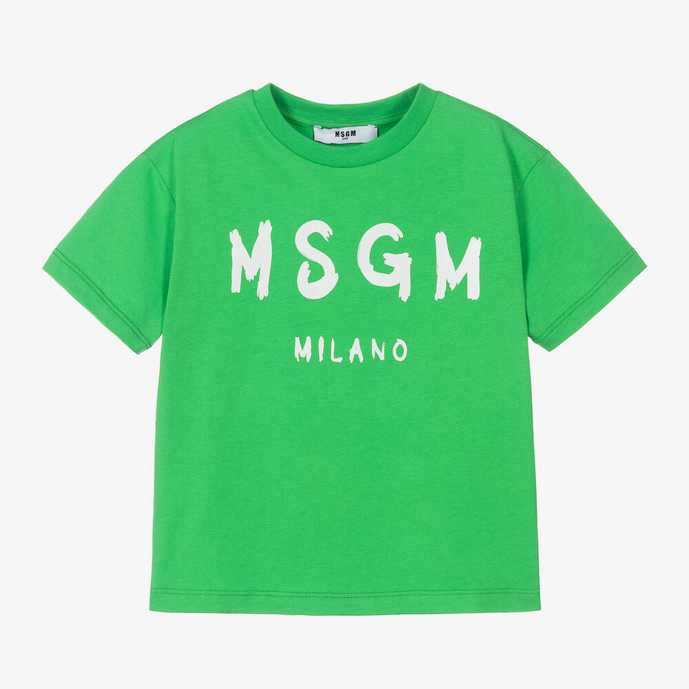 MSGM - تيشيرت قطن جيرسي لون أخضر فاقع | Childrensalon