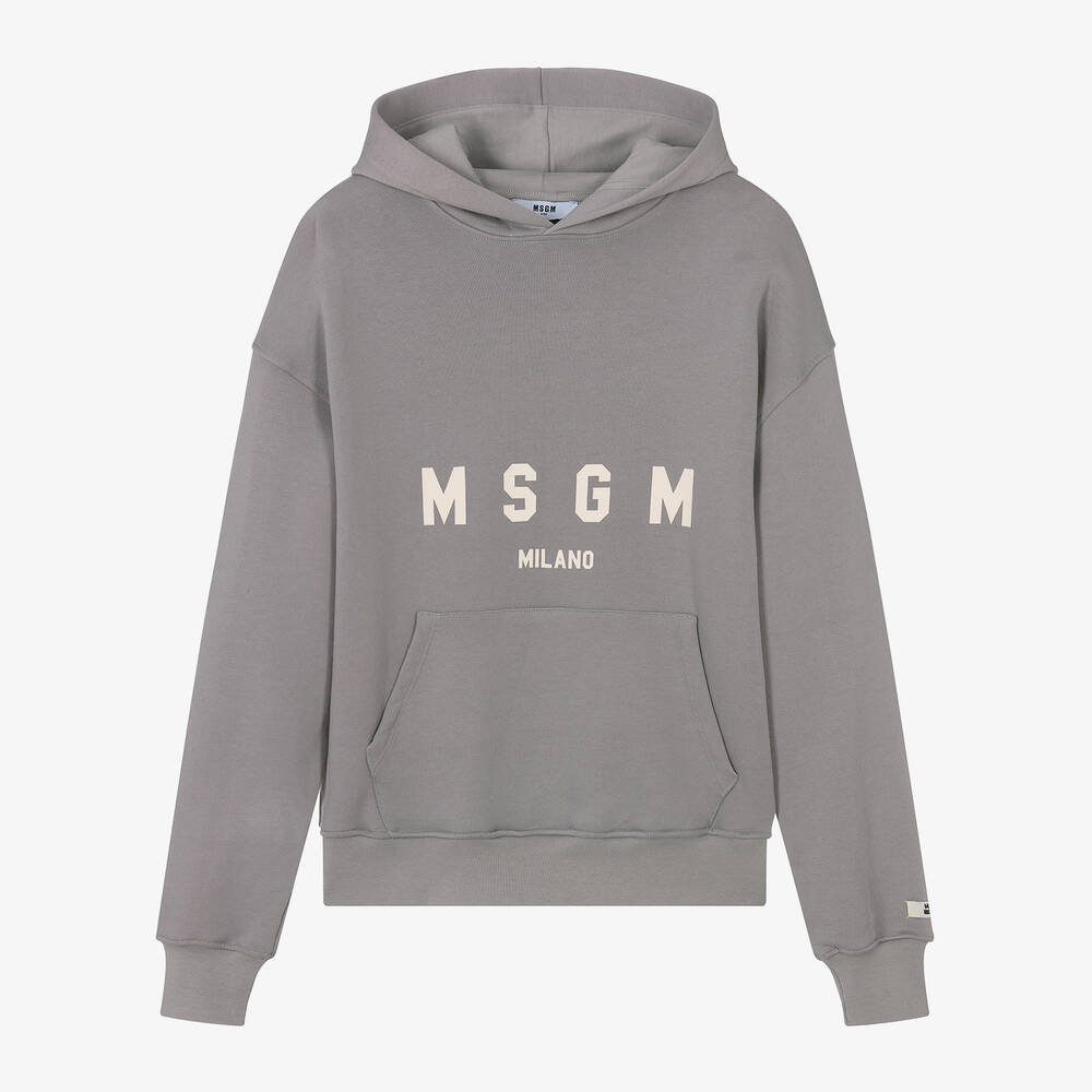 MSGM - Grey Cotton Jersey Hoodie | Childrensalon