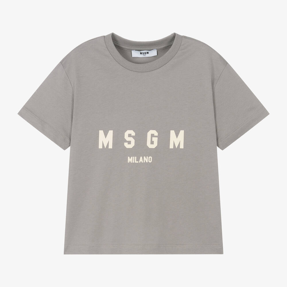 MSGM - Grey Cotton T-Shirt | Childrensalon