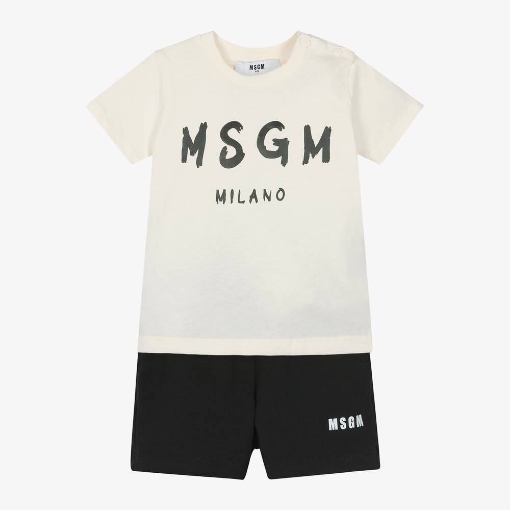 MSGM - Ivory & Black Cotton Shorts Set | Childrensalon