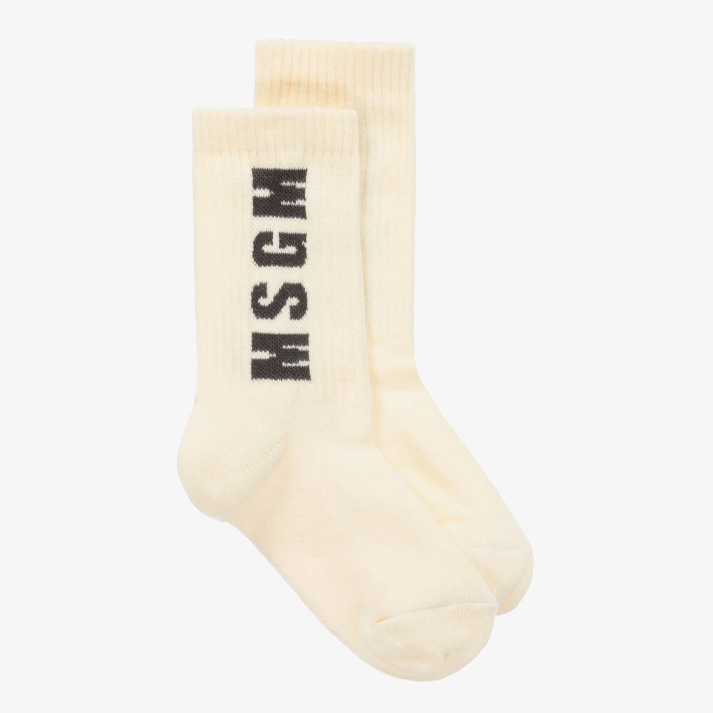 MSGM - Ivory Cotton Ankle Socks | Childrensalon