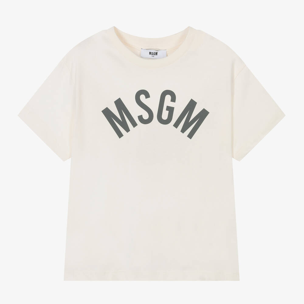 MSGM - Кремовая хлопковая футболка Club Paradiso | Childrensalon