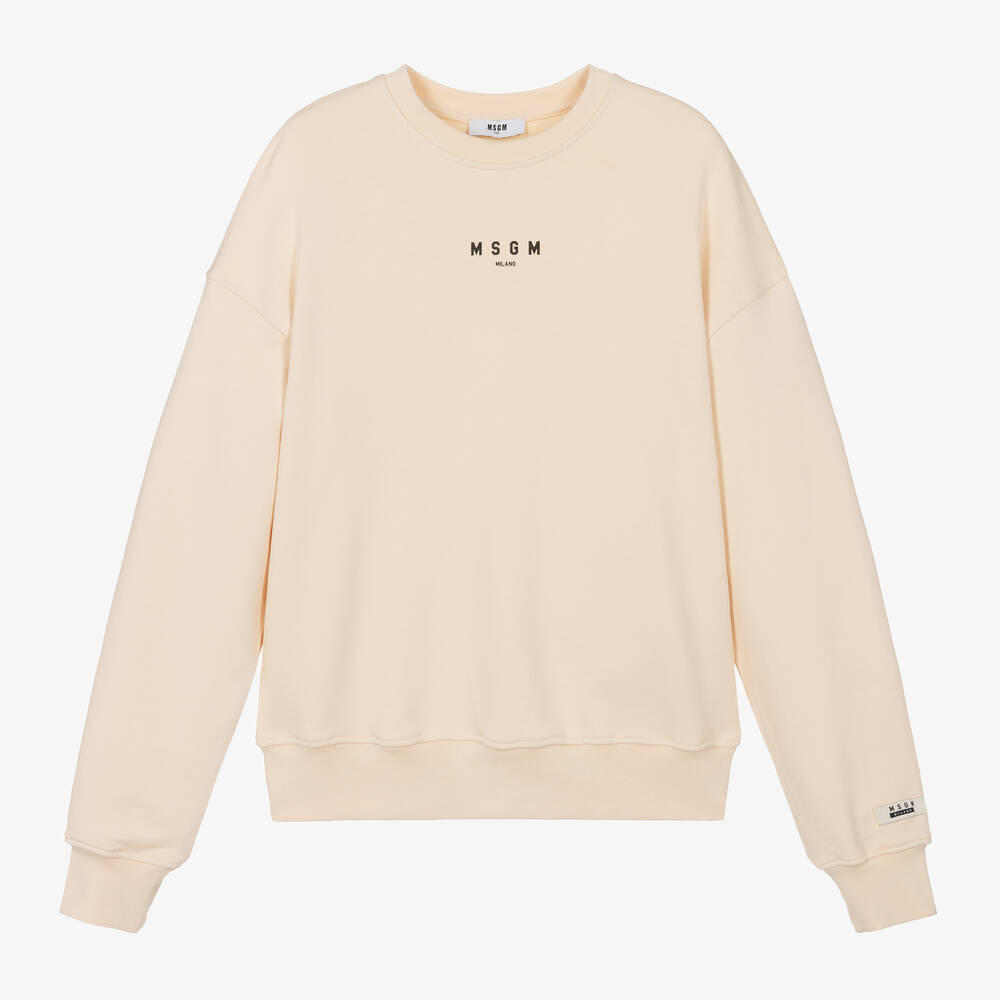 MSGM - Ivory Cotton Jersey Micro Logo Sweatshirt | Childrensalon