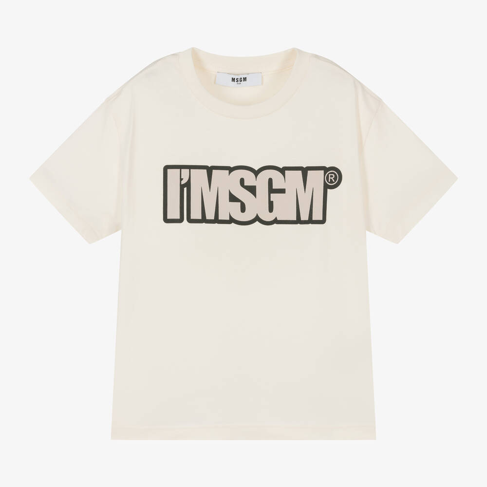 MSGM - Кремовая футболка из хлопкового джерси | Childrensalon