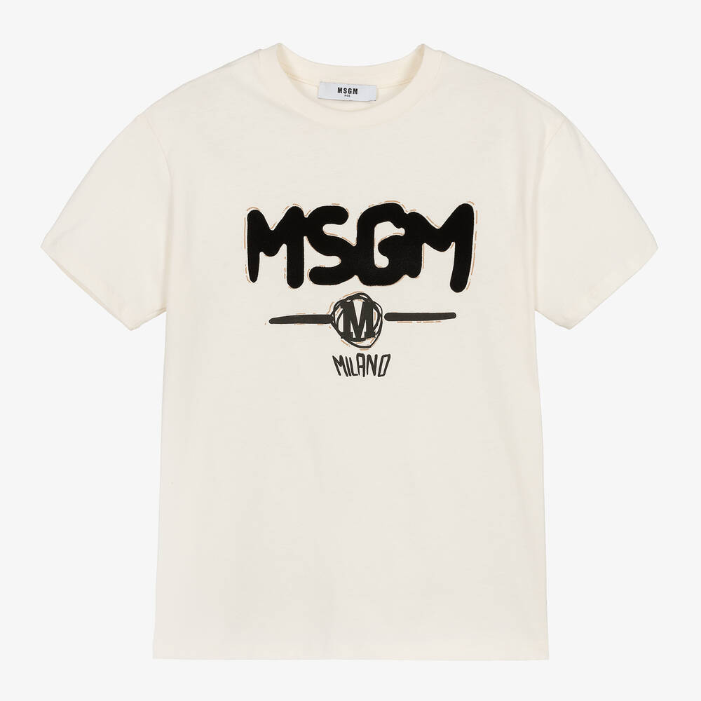 MSGM - Ivory Cotton T-Shirt | Childrensalon