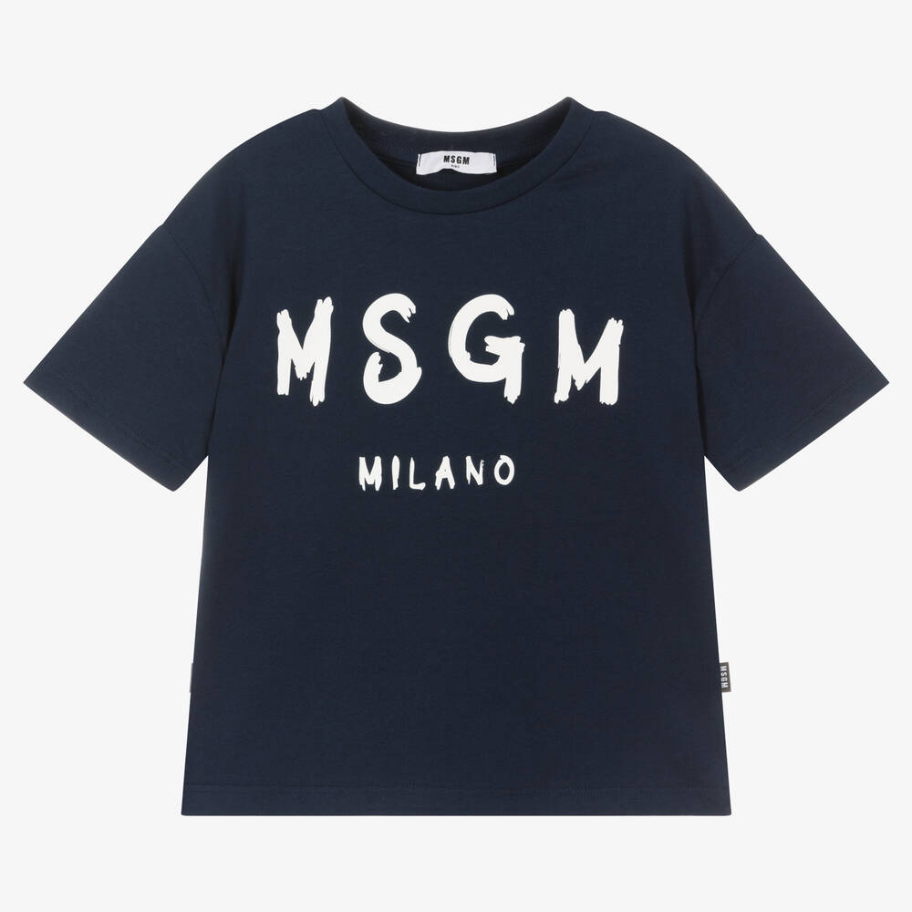 MSGM - Navy Blue Cotton Jersey T-Shirt | Childrensalon