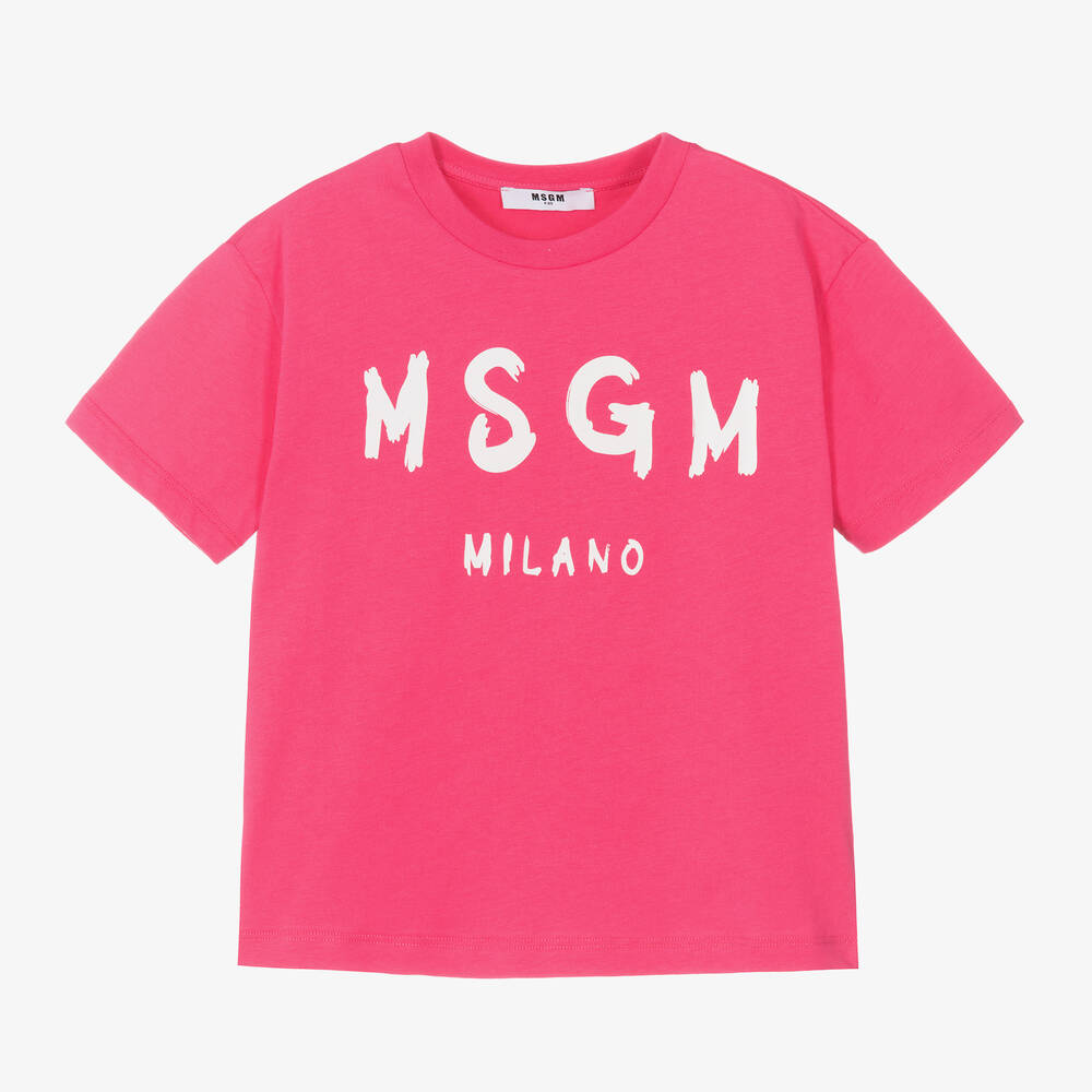 MSGM - Pink Cotton Crew Neck T-Shirt | Childrensalon